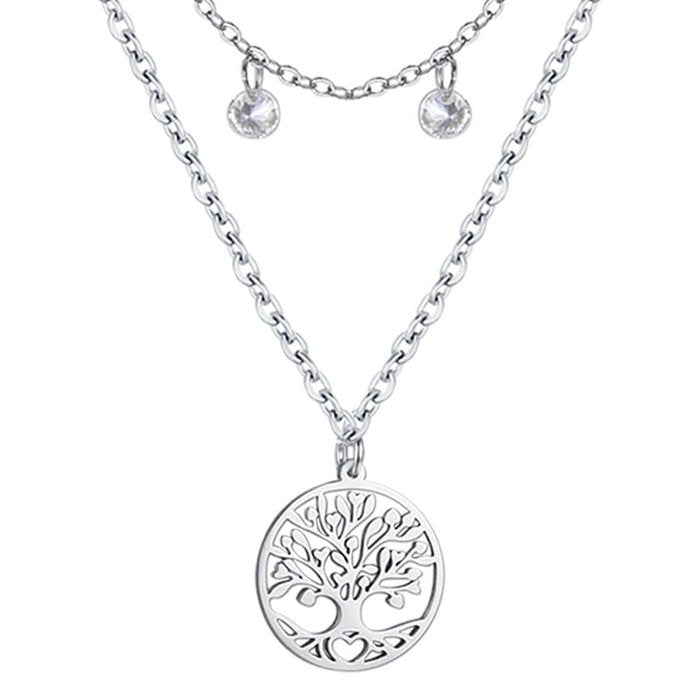 Steel necklace with tree of life and crystals