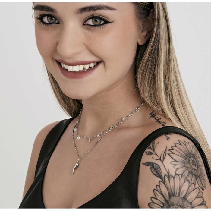 Steel necklace with horn and crystals