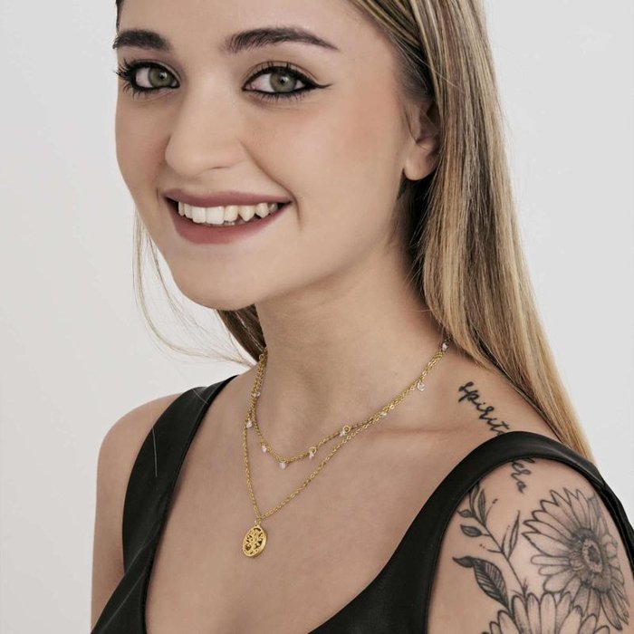 Collana in acciaio con albero della vita e cristalli