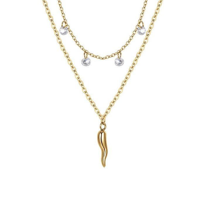 IP gold steel necklace with horn and crystals