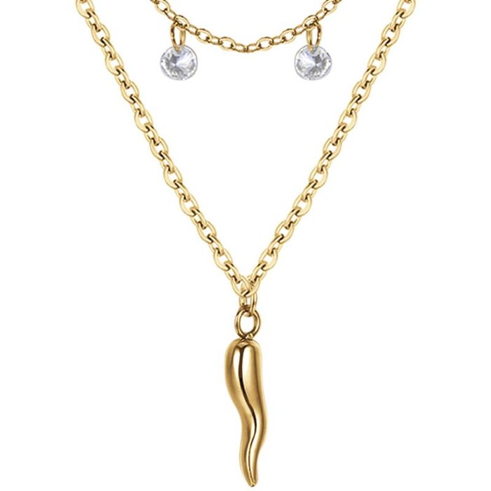 IP gold steel necklace with horn and crystals