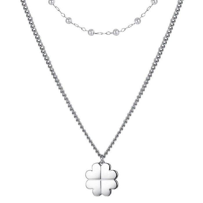 Steel necklace with four-leaf clover