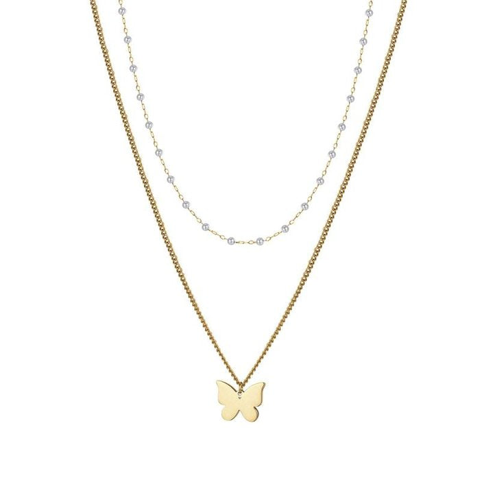 IP gold steel necklace with butterfly