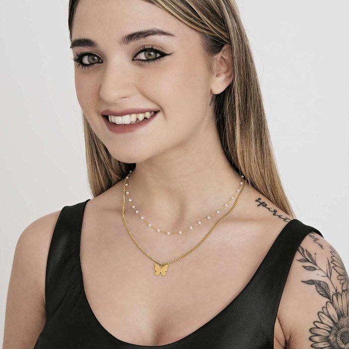 Collana in acciaio ip gold con farfalla