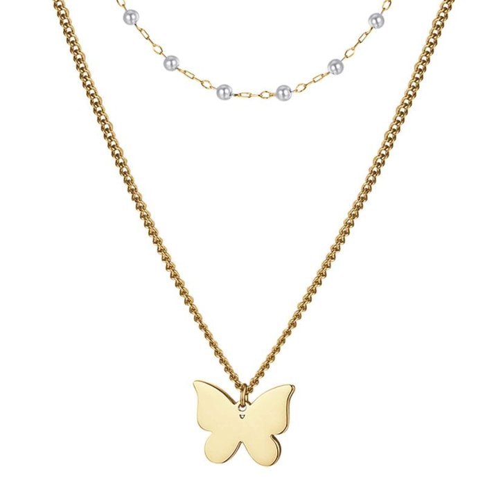 IP gold steel necklace with butterfly