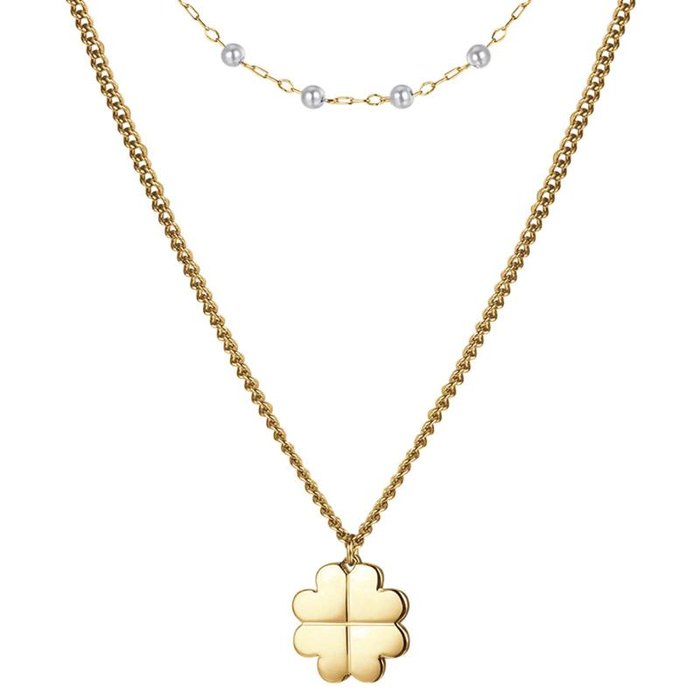 Collana in acciaio ip gold con quadrifoglio