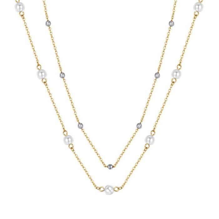 IP gold steel necklace with pearls