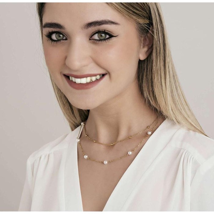 Collana in acciaio ip gold con perle