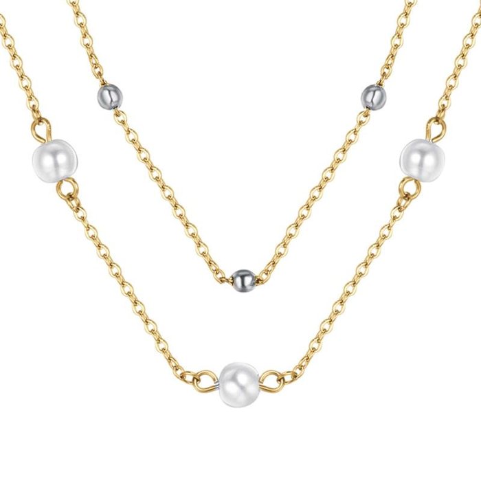 Collana in acciaio ip gold con perle