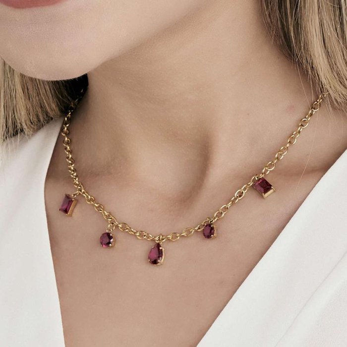 IP gold steel necklace with crystals