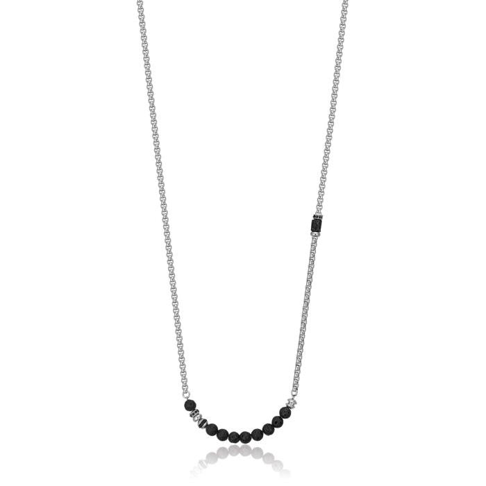 Steel Necklace With Lava Stone And Black Crystals