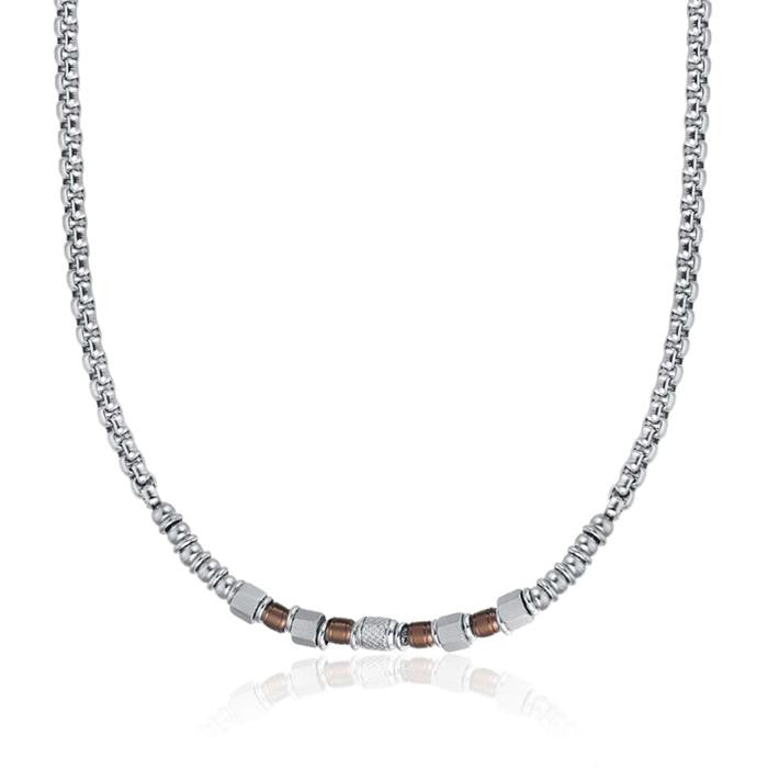 Steel Necklace With Brown IP Elements