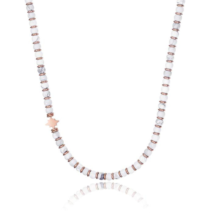 Rose Gold IP Steel Necklace With White Stones