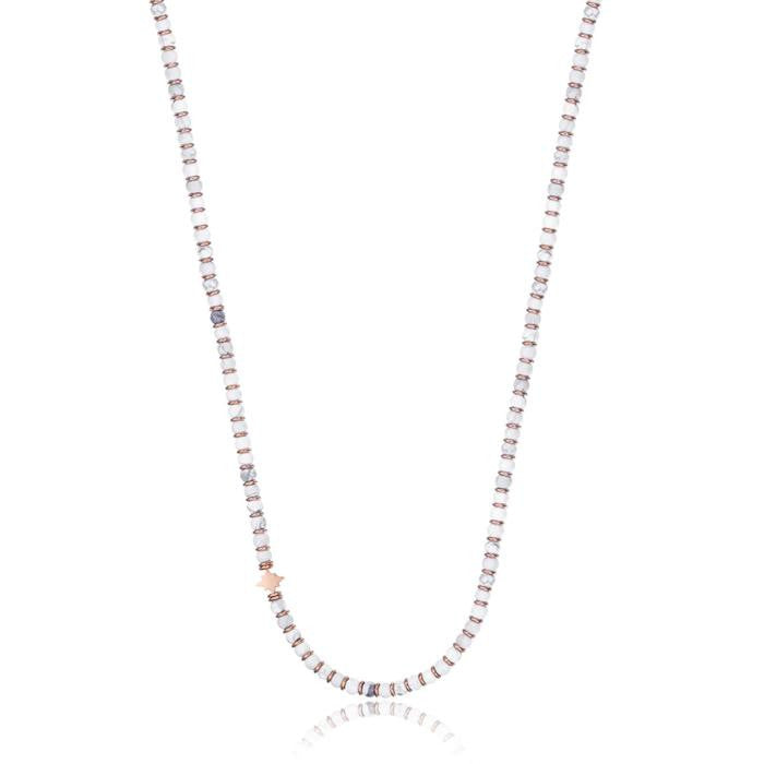 Rose Gold IP Steel Necklace With White Stones