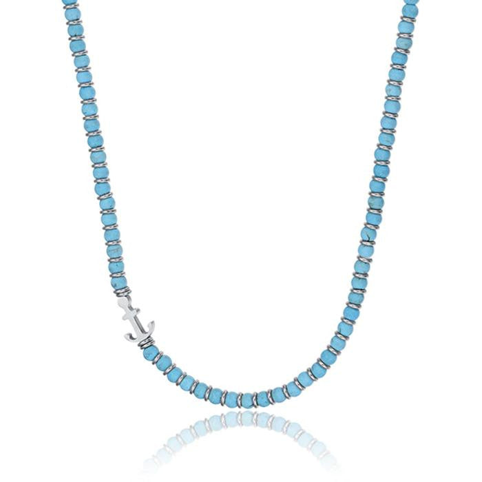 Collier en acier avec pierres turquoises