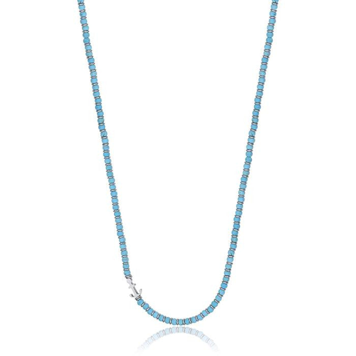 Collier en acier avec pierres turquoises