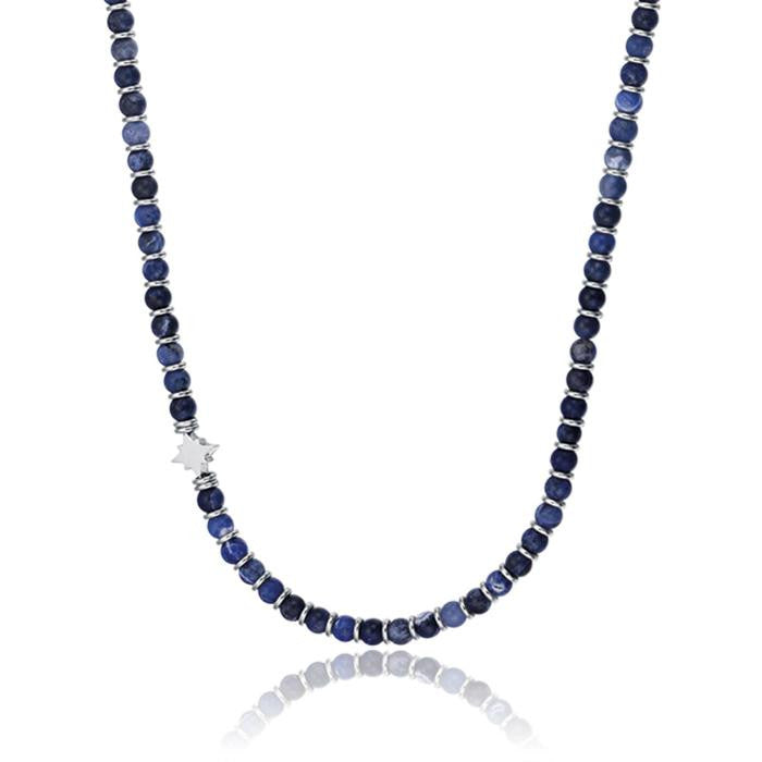 Collana In Acciaio Con Pietre Blu