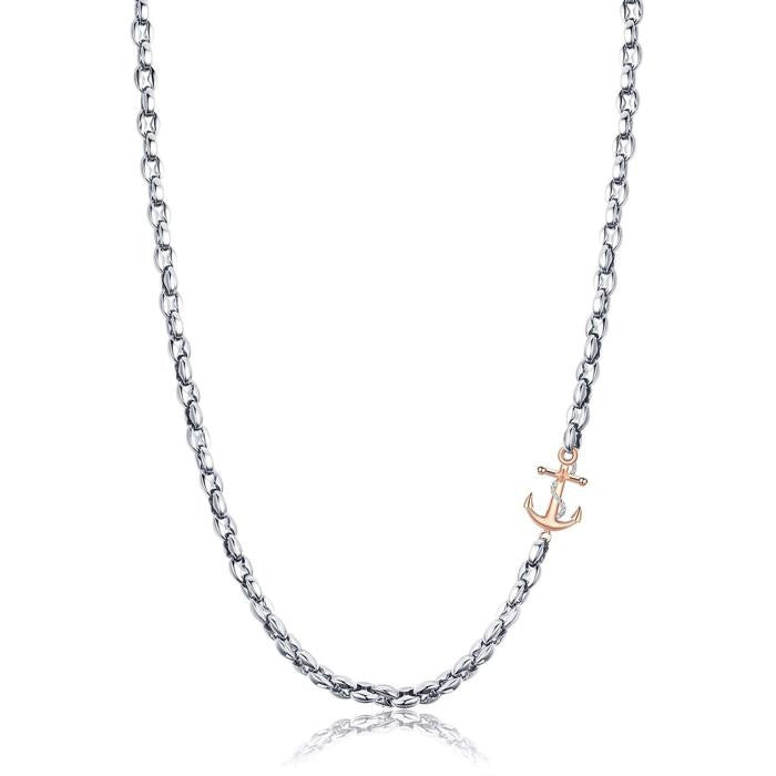 Collier en acier avec ancre en or rose