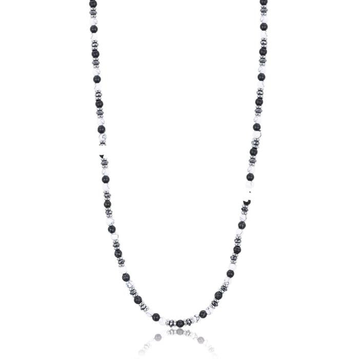 Collier en acier avec pierres noires et blanches