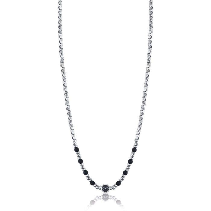 Collier en acier infini et agate noire