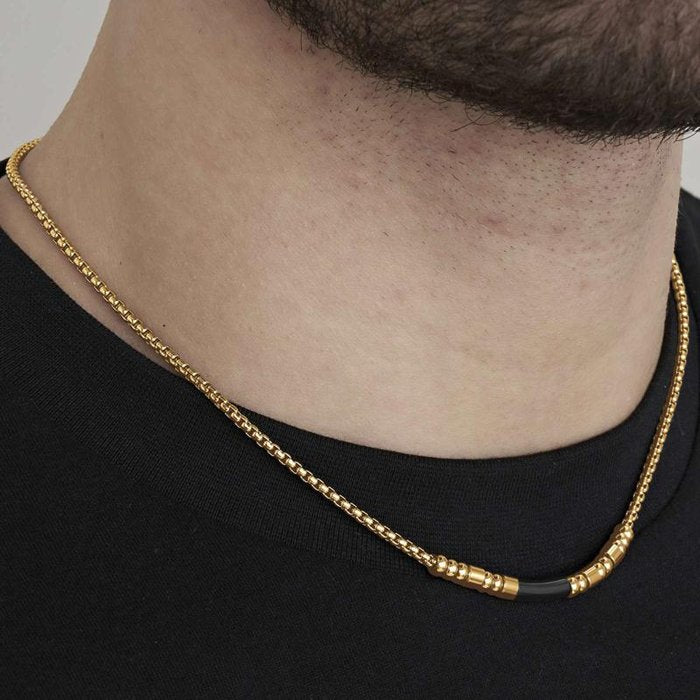 IP gold steel necklace with IP black element