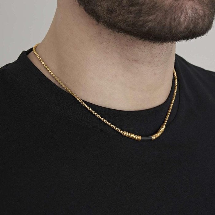 Collana in acciaio ip gold con elemento ip nero