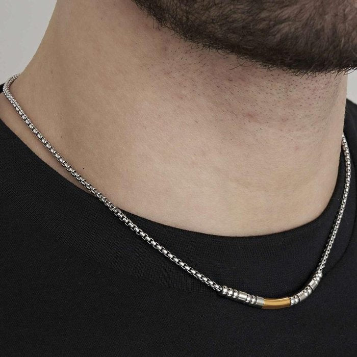 Collana in acciaio con elemento ip gold