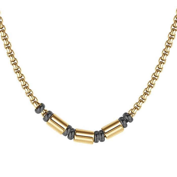 Collana in acciaio ip gold con elementi ip nero