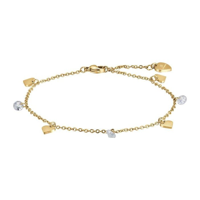 IP gold steel anklet with white crystals