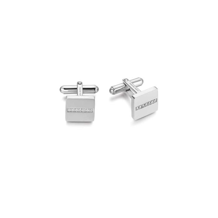 Steel Cufflinks With White Crystals