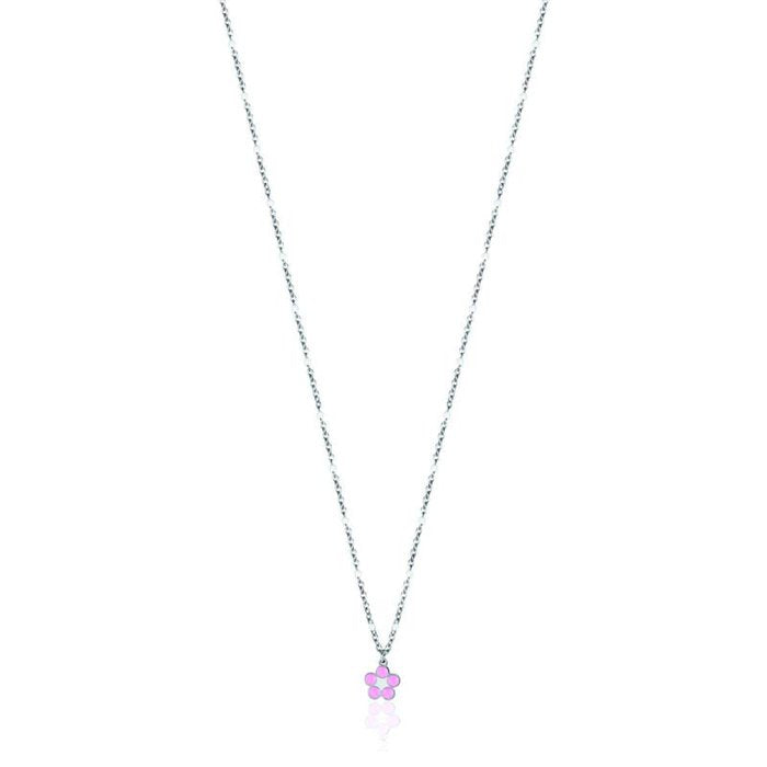Collana Junior in acciaio con fiore e smalto rosa