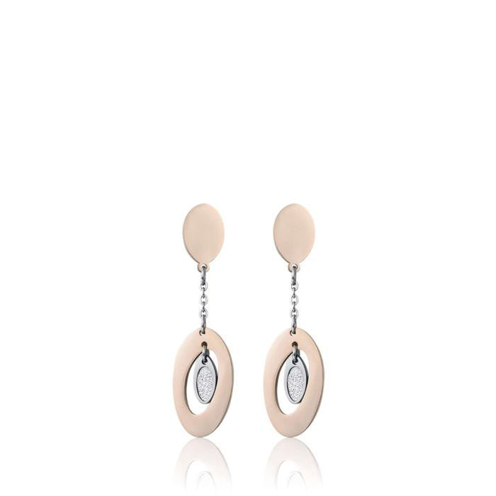 Steel Earrings Rose IP Steel Elements With White Glitter