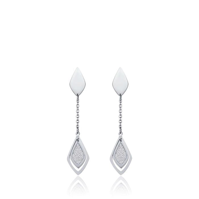 Boucles d'oreilles en acier avec paillettes blanches