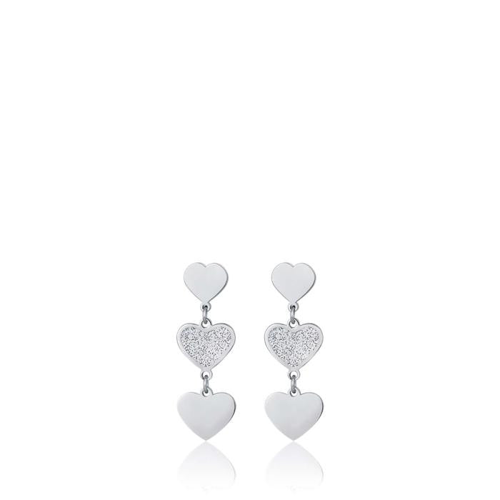 Boucles d'oreilles en acier avec cœurs et paillettes