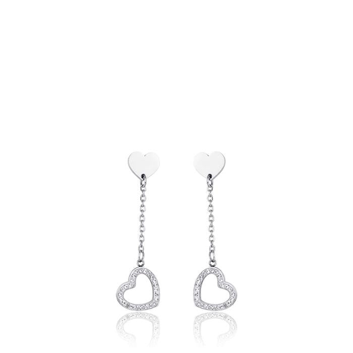 Steel Earrings With Hearts With White Crystals