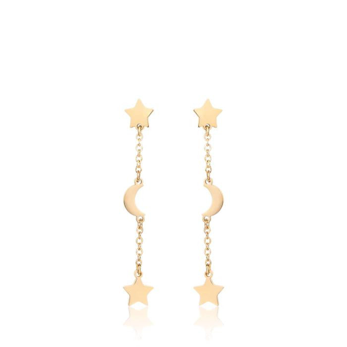 Ip Gold Steel Earrings With Stars And Moons