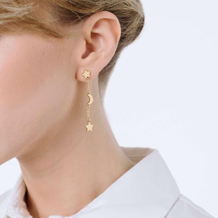 Ip Gold Steel Earrings With Stars And Moons