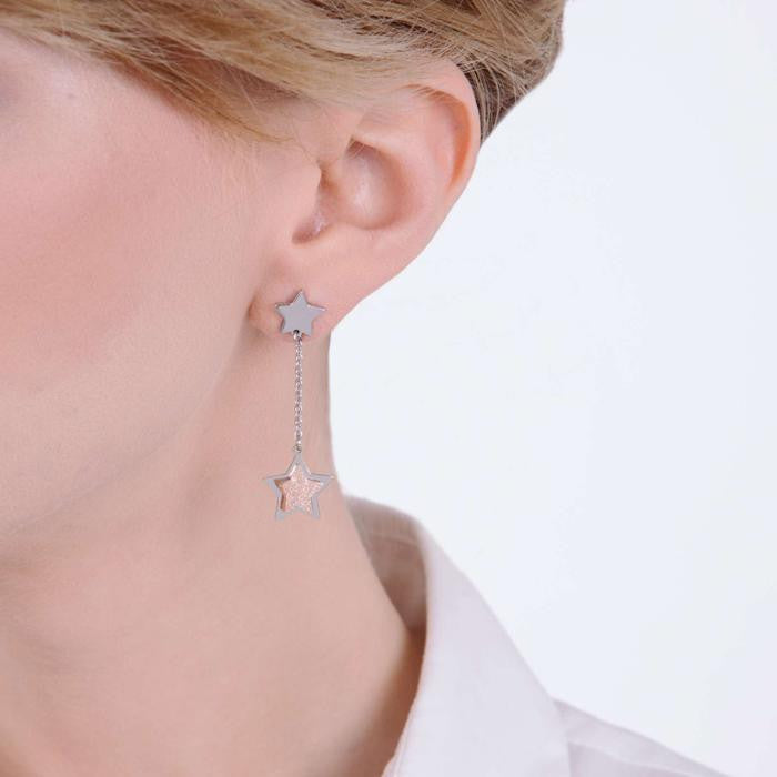Orecchini In Acciaio Con Stelle E Glitter Ip Rose