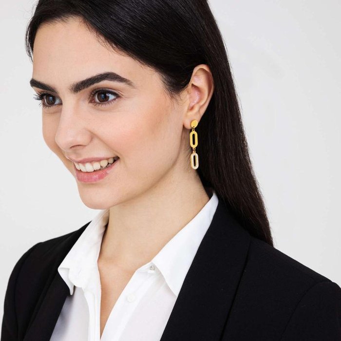 Orecchini in acciaio ip gold con cristalli bianchi