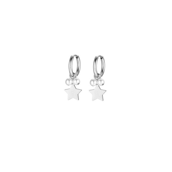 Steel earrings with stars and pearls