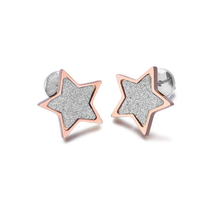 Orecchini In Acciaio Con Stella Ip Rose E Glitter