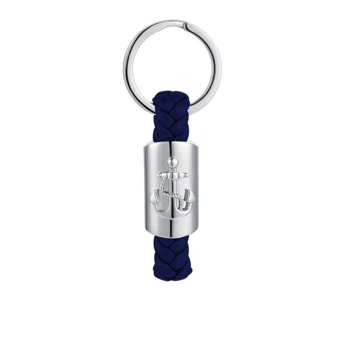 Steel and blue leatherette key ring with anchor