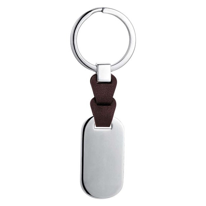 Brown leatherette and steel key ring