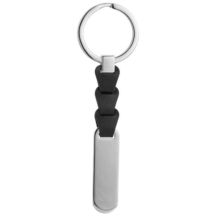 Black faux leather and steel key ring