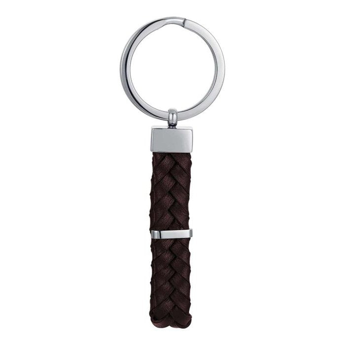 Brown leatherette and steel key ring