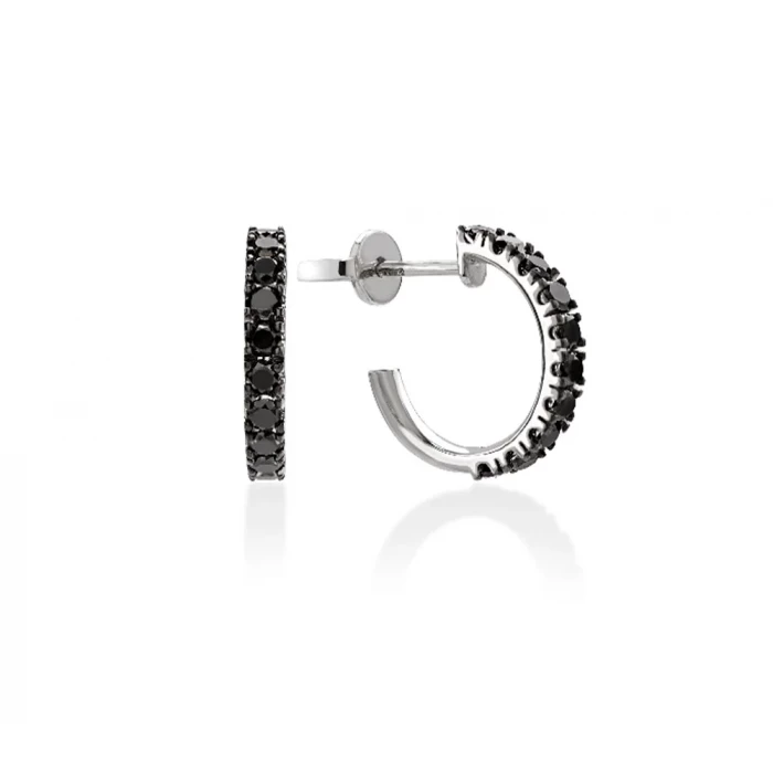 Small hoop earrings in 18 kt burnished white gold and black diamonds TuttiFrutti