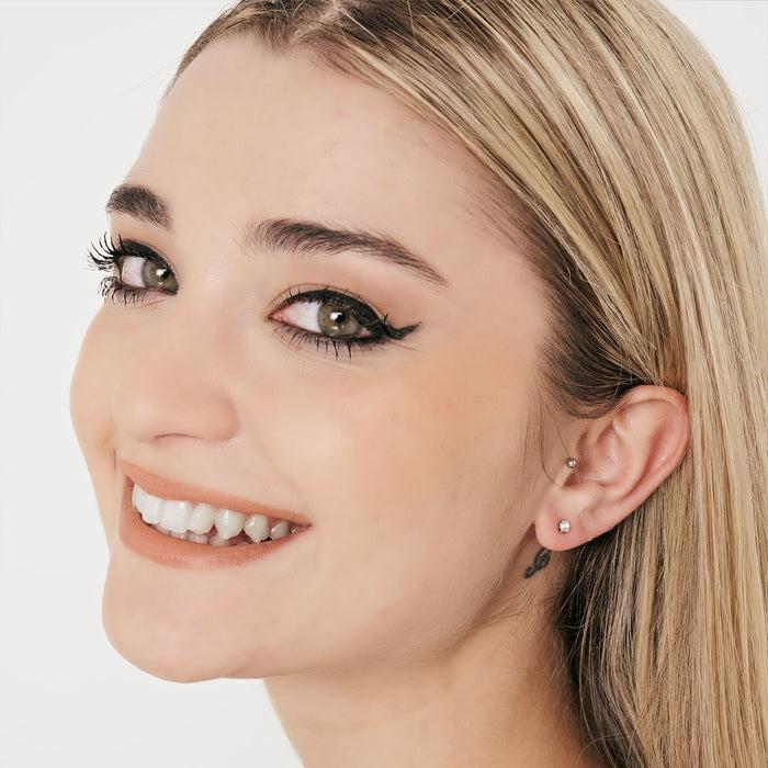 BOUCLE D'OREILLE UNIQUE POINT DE LUMIÈRE EN ACIER AVEC CRISTAL BLANC 3 MM