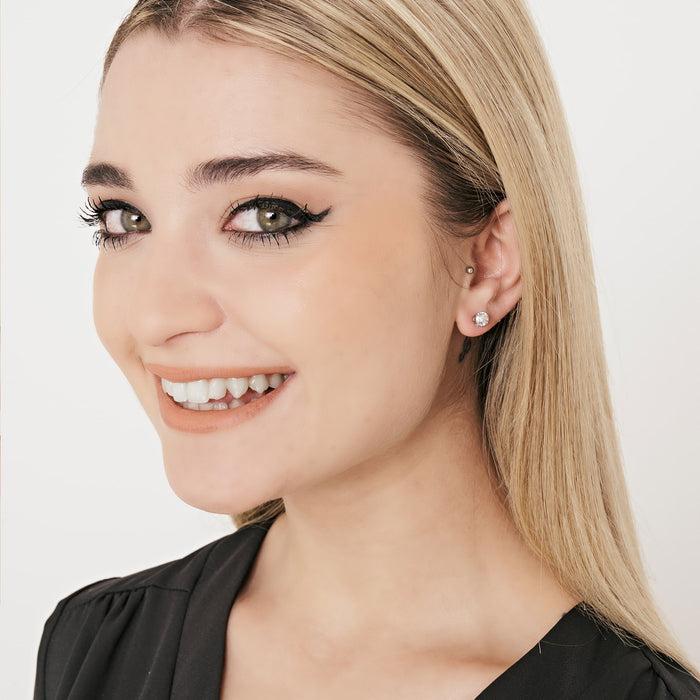 BOUCLE D'OREILLE UNIQUE POINT DE LUMIÈRE EN ACIER AVEC CRISTAL BLANC 3 MM