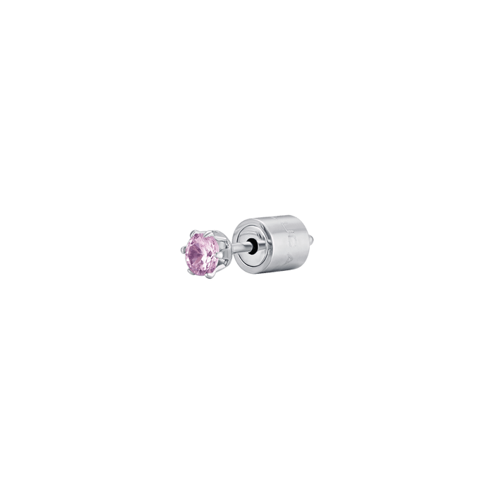 BOUCLE D'OREILLE UNIQUE POINT DE LUMIÈRE EN ACIER AVEC CRISTAL ROSE 3 MM