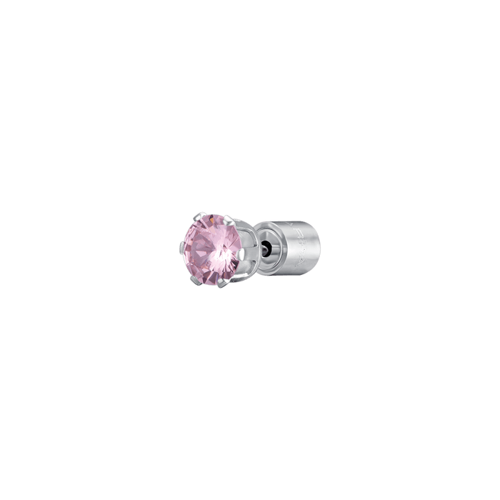 BOUCLE D'OREILLE UNIQUE POINT DE LUMIÈRE EN ACIER AVEC CRISTAL ROSE 3 MM